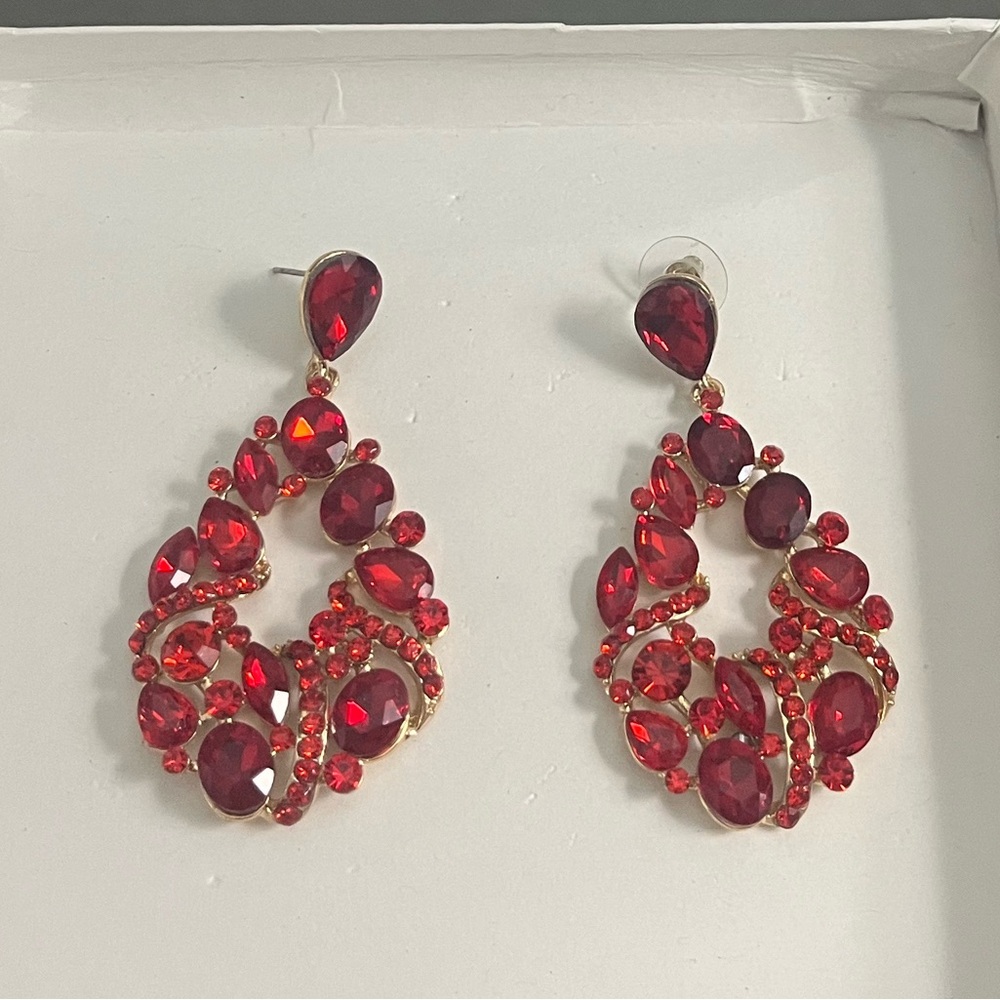 Red pageant earrings